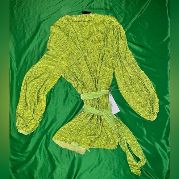 NWT Retrofete Gabrielle Vibrant Green Wrap Dress size XS - Picture 4 of 8